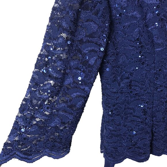 NEW Alex Evenings Women's Navy Sequin Lace Embroidered Tea-Length Dress Sz 14 - Picture 10 of 13